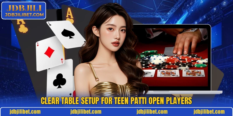 Clear table setup for Teen Patti Open players