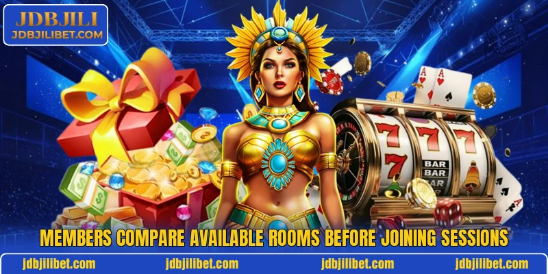 Members compare available rooms before joining sessions