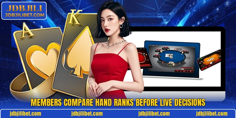 Members compare hand ranks before live decisions Members compare hand ranks before live decisions
