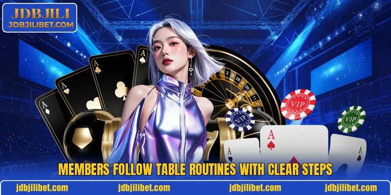 Members follow table routines with clear steps Members follow table routines with clear steps