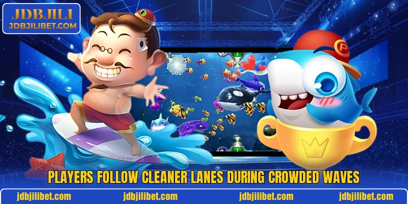 Players follow cleaner lanes during crowded waves Players follow cleaner lanes during crowded waves